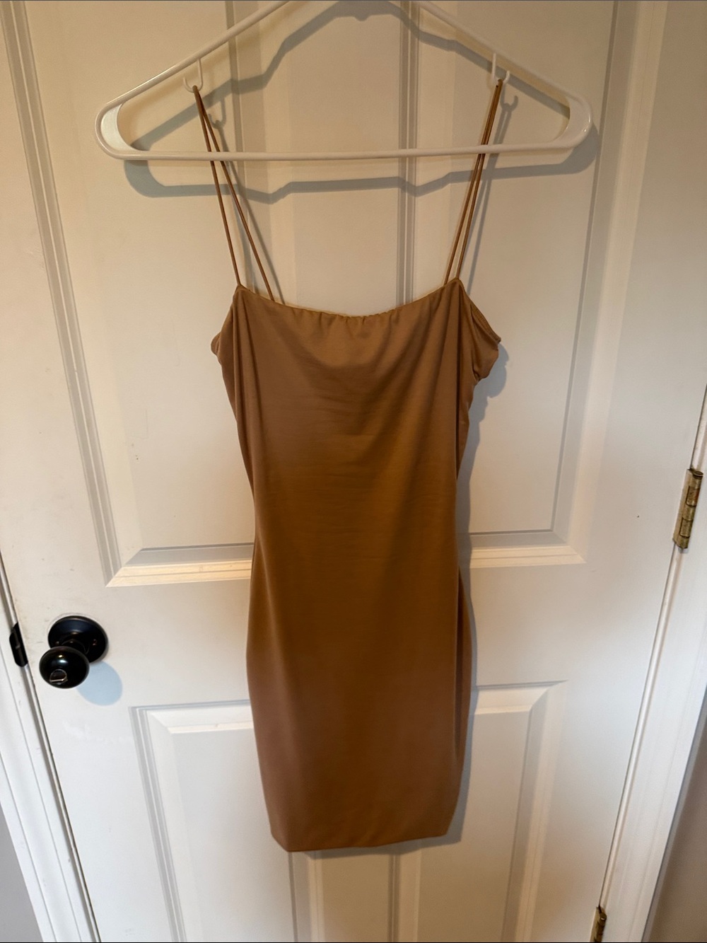 Windsor Camel Spaghetti-Strap Mini Dress